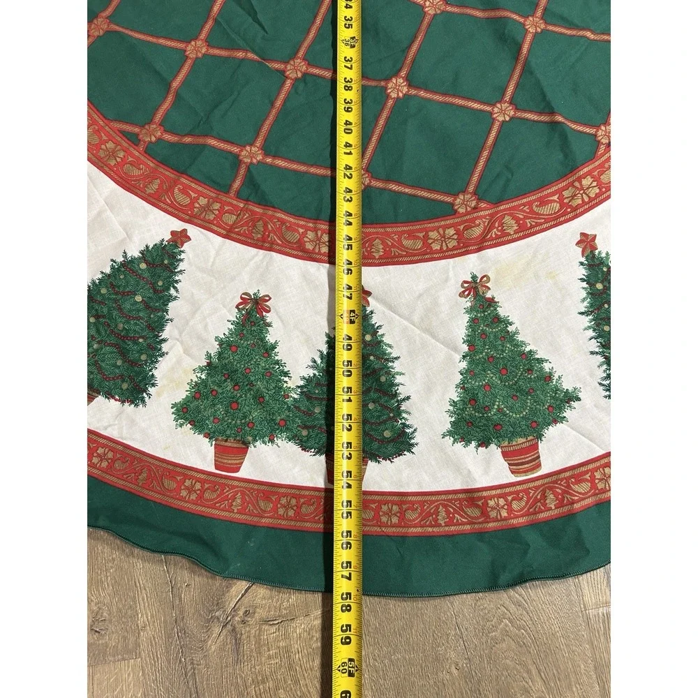 Vintage Christmas Tree Round Tablecloth Cotton Blend 58
